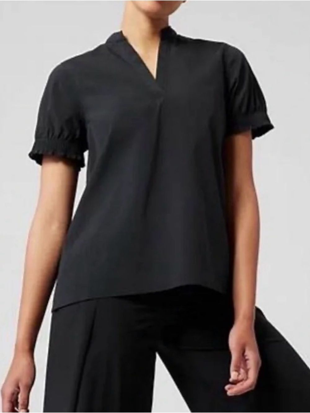 Athleta Black Short-Sleeve V-Neck Ruffle Cuff Top